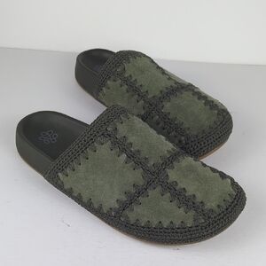 THE SAK Bolinas Clog Leather Green Suede Slides Women's 10